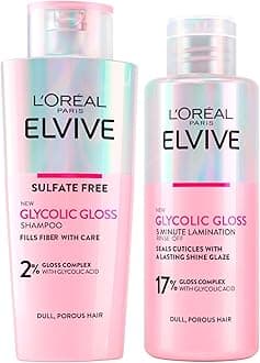 L'Oréal Paris Elvive Glycolic Gloss Shampoo for Porous and Dull Hair 200 ml + 5-Minute Laminating Treatment Seals Cuticles and Gives Intensive Shine 200 ml Elvital Glycolic Shine - 2 Bottles
