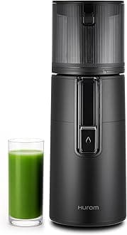 Hurom Cold Press Slow Juicer, Large Hopper for Whole Fruits & Vegetables, Quiet 150W Motor, Easy Clean Masticating Juicer with Slow Squeeze Technology, Titanium Body, Matte Black - H400