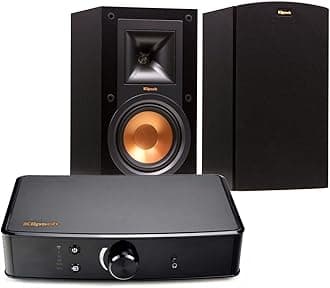 Klipsch R-15M Bookshelf Speakers and Powergate Amplifier Bundle, Black