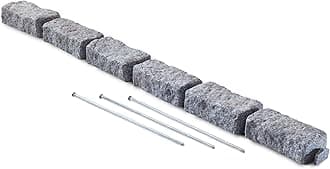 Landscape Edging | Garden Edging Border | Faux Stone Bricks for Lawn Edging, Flower beds, Pathways & Yard Edging– 1 Pack | Each Section Has 6 Bricks 48" L x 4" W x 2.25" H | 3 Spikes |Greystone