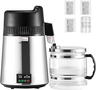 VEVOR Water Distiller, 6L/1.6 Gallon Larger Water Distilled Machine, 900W Distilling Water Maker with Glass Carafe, 0-99H Timing Set, Time & Temp Display, 304 Stainless Steel Water Stiller, Silver