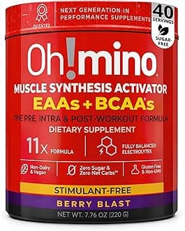 Oh!mino Essential Amino Acids Supplement, Berry Blast, Stimulant-Free Powder, All 9 EAAs, BCAAs and The Perfect Amino for Workouts, Amino Energy, and to Build Muscle, and Recover Faster