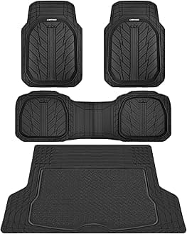 CAR PASS Deep Dish Floor Mats for Cars, Heavy Duty Rubber Floor Mats with Trunk Cargo Liner, Universal Trim-to Fit Automotive Floor mats for Truck Van SUV Waterproof All Weather Car Mats Solid Black