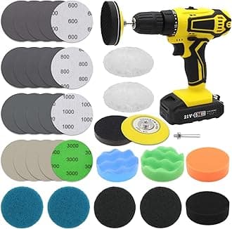 VIBRATITE Car Headlight Restoration Kit, 3 Inch Car Polishing Sanding Discs with 1/4 Inch Shank Backing Pad, Scouring Pads, Buffing Sponge Pads, Soft Interface Pad, Woolen Buffer Pads, 32PCS