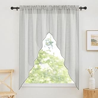 RYB HOME Linen Sheer Window Topper Curtains Valances and Tiers Pair, Farmhouse Privacy Curtains for Bedroom Home Office Dining Room Decoration, W 36 x L 63 Each, Set of 2, Grey