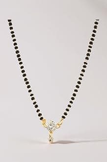 Gold-Plated Black & White Artificial Stones Studded & Beads Beaded Locket Mangalsutra For Women