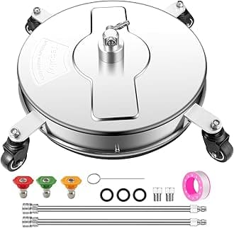 18" Pressure Washer Surface Cleaner with 4 Wheels-Stainless Steel Power Washer Accessory for Concrete Driveways Sidewalks Patios Cleaning with 3 Spray Nozzles