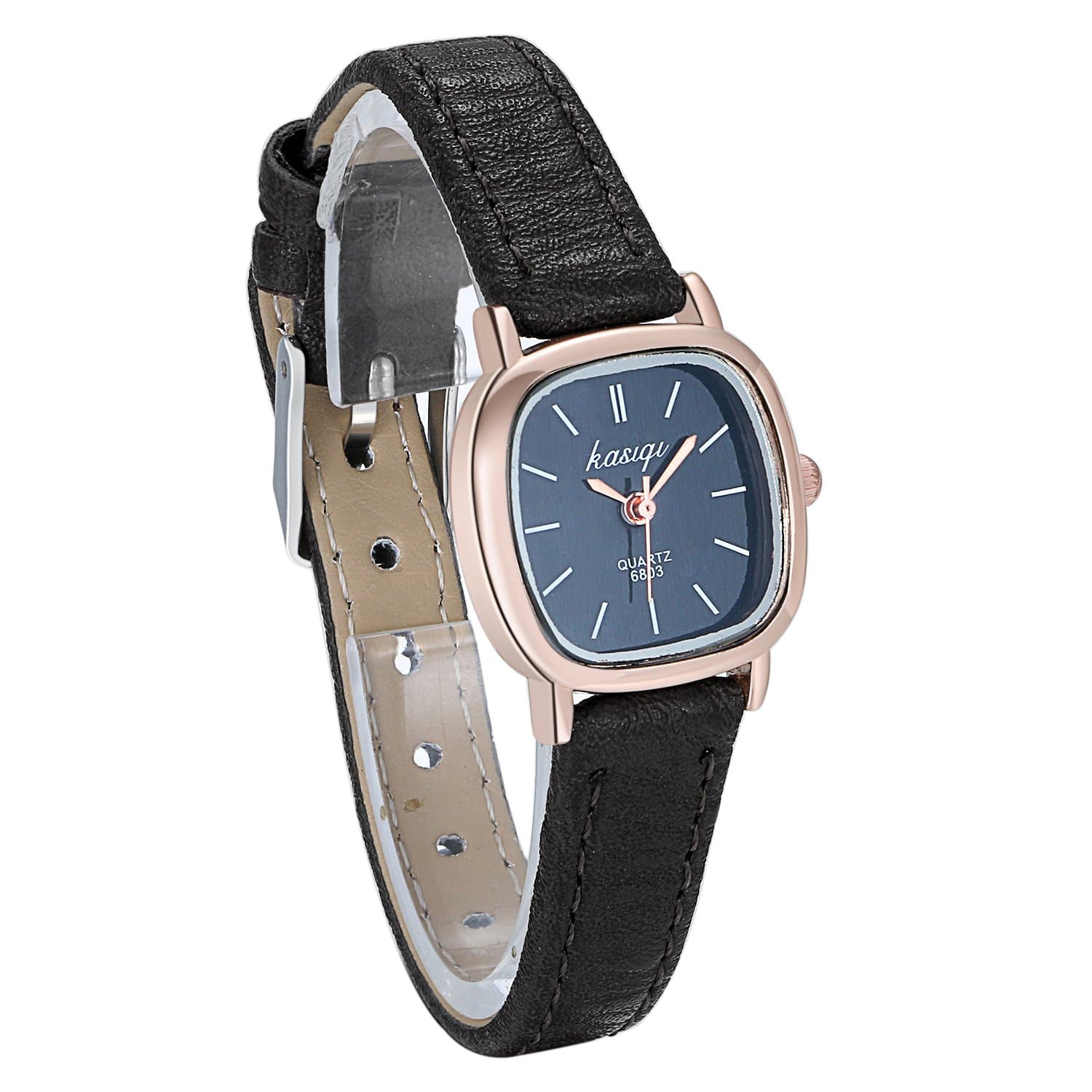 Women Small Square Dial Leather Strap Dress Watch