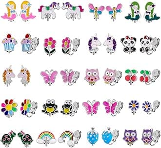 20 Pairs Clip on Earrings Pack - Cute Animal Designs, Non-Pierced for women with No Ear Holes,Cute Animal Clipon Earrings Pack