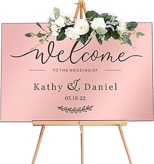 Personalized Wedding Welcome Sign Mirror Acrylic Wedding Signs Guide Plaque Wedding Decorations for Reception Welcome to Our Wedding Sign for Wedding Theme (Rose Gold Design 2, 15.3x11in)