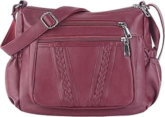 Crossbody Bags For Women Pocketbooks Soft PU Leather Purses and Handbags Multi Pocket Shoulder Bag (Dark Red-1)