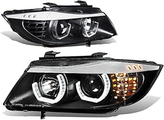 Auto Dynasty LED Halo Headlights Assembly Compatible with 2009-2012 BMW E90 320i 323i 325i 4-Dr Sedan, Left and Right Side, 3D Dual Crystal U-Halo, Projector Low Beam, LED Turn Signal, Black Housing