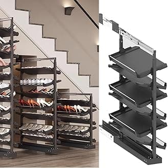 Pull-Out Shoe Rack Organizer for Closet Shoe Cabinet,Adjustable Height Retractable Metal Stackable Shoe Rack, Vertical Shelf Organizer for Small Bedroom Closet, Space Saving Storage, Black(43cm,6 Tier