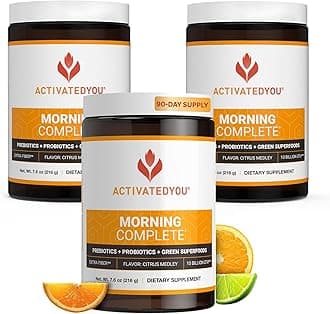 - ACTIVATEDYOU Morning Complete Daily Wellness Greens Superfood Drink Mix for Gut Health w/Prebiotics, Probiotics, Antioxidants, Green Superfoods, 10 Billion CFUs (3 Pack, Citrus Medley)