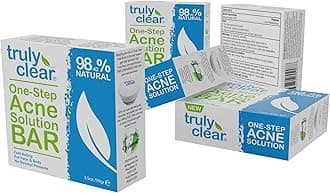 Truly Clear Acne Treatment Bar, 5 Pack, 1-Step, Plant Based, Alcohol Free, Face and Body Cleanser, Non-Drying Acne Treatment for Face, Chest, Back and Butt Acne, Body Acne Face Wash with Hyaluronic Acid, Not Tested on Animals