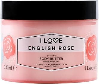 I Love English Rose Scented Body Butter - Hydrating Body Butter for Dry Skin - Vitamin E and Aloe Vera - Shea Butter and Coconut Oil - 10.1 oz