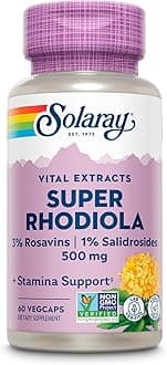 Solaray Super Rhodiola 500mg - Rhodiola Rosea Root Extract Supplement, Adaptogenic Herb Support for Focus, Stress, and Energy, Vegan Pills, Non-GMO - 60 Vegetarian Capsules