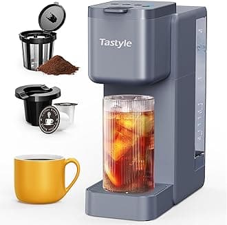 Tastyle Single Serve Hot & Iced Coffee Maker with Strong Brew, 40oz Removable Reservoir, 6 Brew Sizes, Compatible with K Cup and Grounds, Compact for Home, Office, RV and Dorm, Gray (2.0 Version)