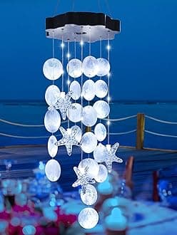 Toodour Solar Wind Chimes for Outside, Shells Light Gifts for Mom Grandma Women Wife Girls, Waterproof Solar Outdoor Decorative Mobile Light for Holiday Garden Porch Yard Window Outdoor Decor (White)