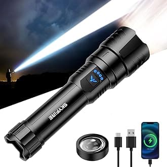 SKYFIRE Rechargeable Flashlights High Lumens with Ignition Lens,5000mAh Super Bright Flashlight Waterproof Powerful LED Tactical Flash Light for Camping Essentials Outdoor Home&Gifts