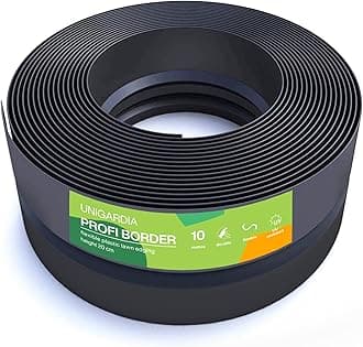 Flexible Lawn Edging Plastic Black 10 m, 20 cm High - Robust Stay-in-Place Design - Very Good to Work with, Min. 30 Years Service Life, Invisible - Flower Bed Edging Made from 100% Recycled Plastic