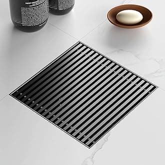 Sharpeye 6 Inch Square Shower Drain with Removable Wedge Wire Pattern Grate, Matte Black 304 Stainless Steel Square Shower Floor Drain for Bathroom, CUPC Certified, with Hair Strainer