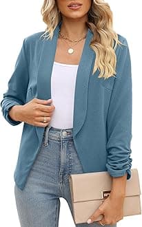 Women 3/4 Sleeve Blazer Open Front Cardigan Jacket Work Office Blazer