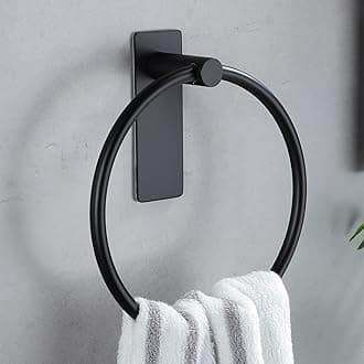ZUNTO 7in Adhesive Towel Ring, No Drilling, Matte Black Wall Mounted Self-Adhesive Hand Towel Holder for Bathroom and Kitchen