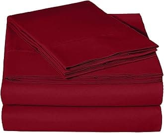 Waterbed Sheets Super Single Size 100% Cotton 21 Inches -Deep Pockets- Attached Waterbed Sheet Set- 4 Piece - Hotel Luxury Bed - Extra Soft -Burgundy Solid Bed Sheets -Super Single