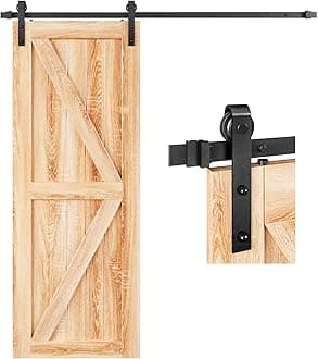 EaseLife 5 FT Heavy Duty Sliding Barn Door Hardware Track Kit,Ultra Hard Sturdy,Slide Smoothly Quietly,Easy Install,Fit 26"~30" Wide Door (5FT Track Single Door Kit)