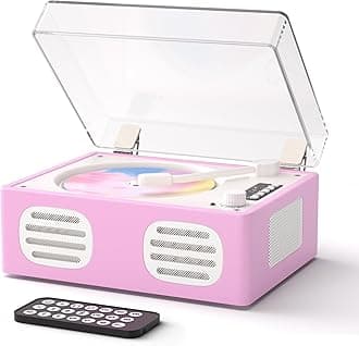CD Player Portable Bluetooth Input/Output, Retro CD Player with Hi-Fi Speakers, Rechargeable Cute CD Players for Home with LED Display, USB Playback, AUX-in, Headphone Jack, Purple-Pink