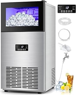 Commercial Ice Maker Machine, 160Lbs/24H with 35Lbs Ice Capacity, 63Pcs Clear Ice Cubes per Round in 11-20Mins, Stainless Steel Under Counter Freestanding Ice Machine Maker for Home Bar Outdoor