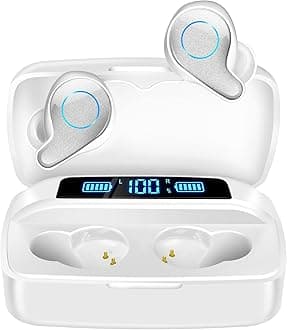 EsipossWireless Bluetooth 5.0 In-Ear Headphones with Microphone 156H Playtime with USB-C LCD Charging Case, Wireless Stereo Sound IPX7 Waterproof Earphones for iPhone Samsung Android