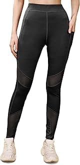 Mehrang Stretchable Gym Pants for Women & Tights for Women Workout with Mesh Insert & Side Pockets
