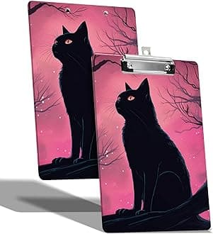 A4 Size Clipboard with Hanging Hook and Low Profile Clip, Plastic Nurse Clipboard Writing Drawing Board with Double-Side Cat Pink Nebula Print for Woman Kids Office School Use
