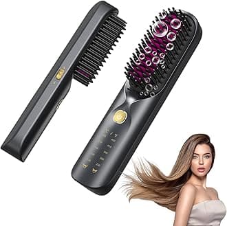 Cordless Hair Straightener Brush - Portable Hair Brush for Travel - 30s Fast Heating - 300 Million Negative Ions for Frizz-Free Shine,Touch Up On-The-Go,Gift for Women,10000mAh