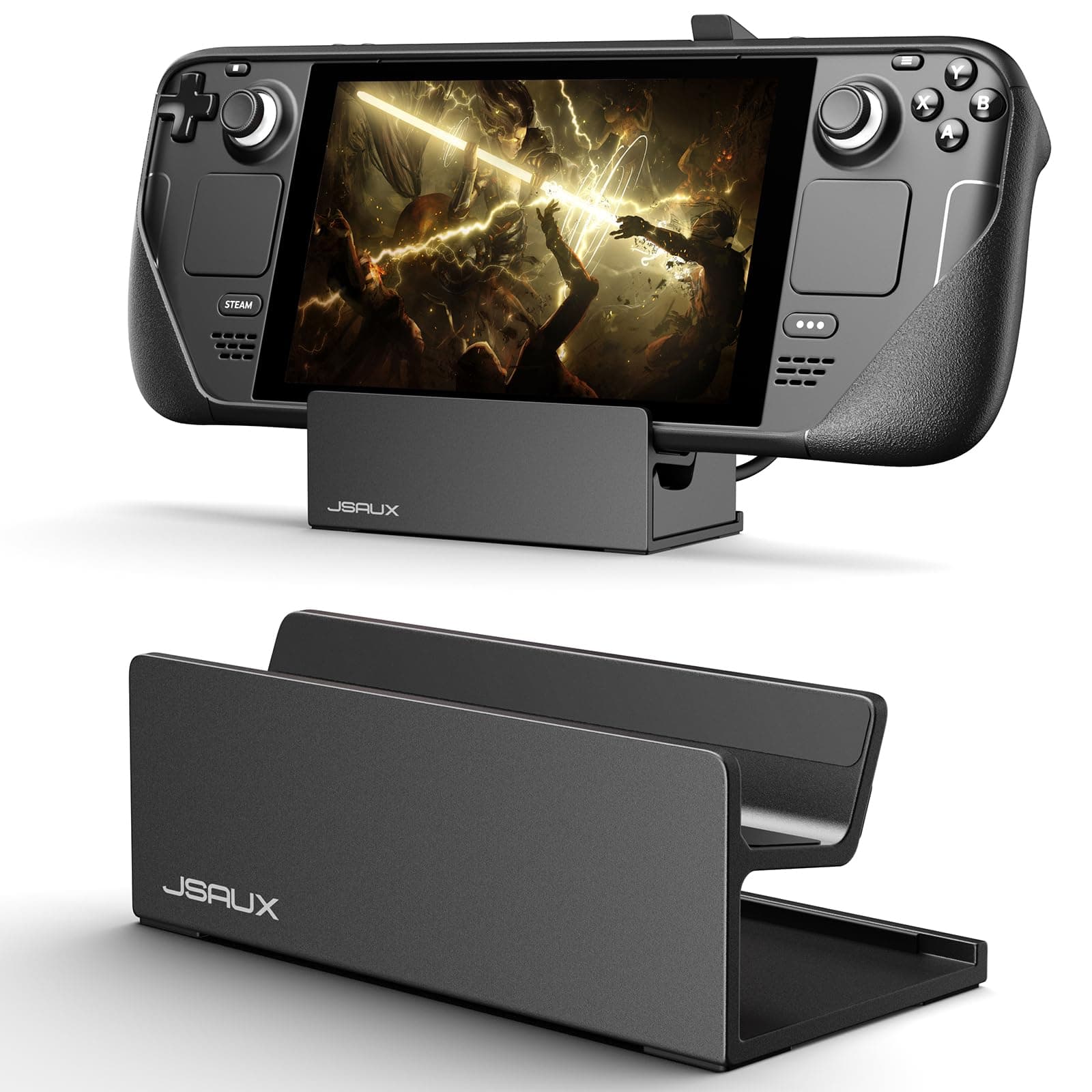 JSAUX Stand for Official Steam Deck Dock/ROG Ally with Case, Frosted Aluminum Alloy, Anti-Slip Holder