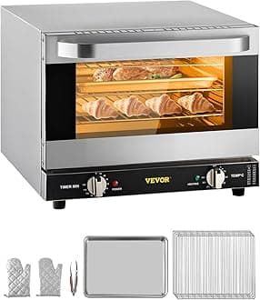 Commercial Convection Oven, 21L/19Qt, Quarter-Size Conventional Oven Countertop, 1440W 3-Tier Toaster w/Front Glass Door, Electric Baking Oven w/Trays Wire Racks Clip Gloves, 120V