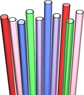 Fiesta First 10 Long Reusable Hard Plastic Drinking Straws, Medium Width + Sturdy Cleaning Brush - for Tumblers, Mason Jars, Milkshakes, Smoothie Straws Drinking Plastic - Dishwasher Safe BPA Free