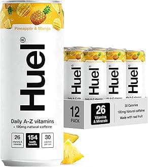 Huel Daily A-Z Vitamins Energy Drink, 12 x 330ml Cans, Pineapple & Mango Sparkling Multivitamin Energy Drink, Fizzy Drinks Made with Real Fruit, Rich in Electrolytes, Low Calorie, Caffeine Boost