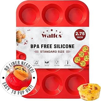 Walfos Silicone Muffin Pan - 12 Cups Regular Silicone Cupcake Pan, Non-stick Great for Making Muffin Cakes, Tart, Bread - BPA Free and Dishwasher Safe