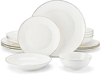 MALACASA Upscale Bone China Dinnerware Set, 16 Pieces Plates and Bowls Sets with Gold Rim, Cream-White Dinner Plate for Dessert Soup and Small Cereal Bowl, Lightweight Dish Set for 4, Series JERA