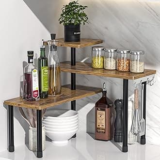 Countertop Organizer Organization, 3 Tier Moveable Corner Shelf for Kitchen, Bathroom, Spice Rack, Coffee Area, Over Sink, Dresser Table (Rustic Brown)