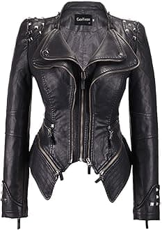 Women's Fashion Studded Perfectly Shaping Faux Leather Biker Jacket