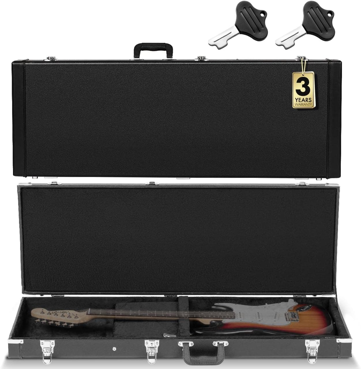 Electric Guitar Hard Shell Case - Portable Square Hardshell for Standard Electric Guitar - Black