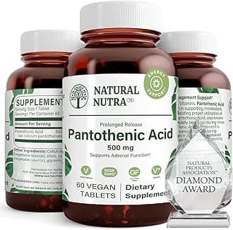 Natural Nutra Time Release Pantothenic Acid 500 mg, Vitamin B5 Supplement Helps Break Down Fat and Carbohydrates, Metabolism and Energy, Improve Muscle Health, Reduce Skin Spots, 60 Vegetarian Tablets