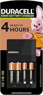 Duracell - Hi Speed Battery Charger - 2 AA 1300 mAH and 2 AAA 750 mAH Charging Slots Recharge in 4 Hours - Batteries Included in Pack