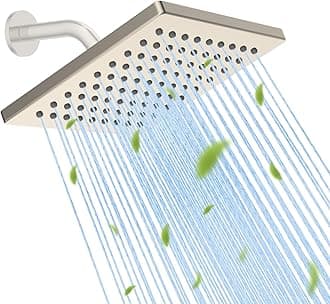 Hibbent cUPC Certified Metal Shower Head, 6'' High Pressure Rainfall Shower Head, Square Bathroom Waterfall Shower Heads, High Flow Fixed Showerheads with Adjustable Brass Ball Joint, Brushed Nickel