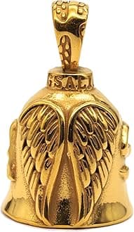 Angel Wing Knight Bell Letters USA Motorcycle Bike Riding Guardian Bell - Never Ride Faster Than Your Angel Can Fly (Gold)