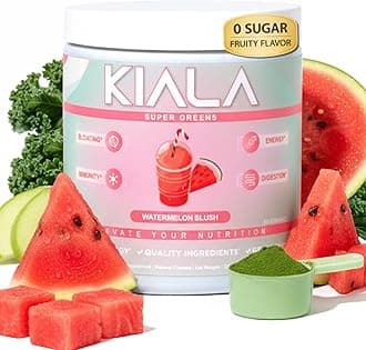 Kiala Nutrition Super Greens, Organic Greens Powder with Spirulina & Chlorella for Digestion, Gut Health, Immunity & Energy, Gluten Free, Vegan, Daily Support for Women, Watermelon Slush, 30 Servings